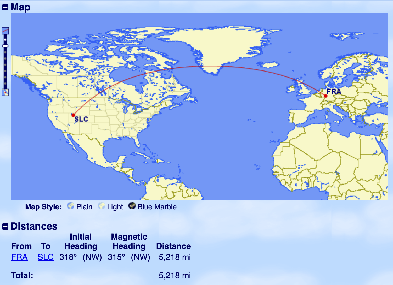 FRA to SLC flight map
