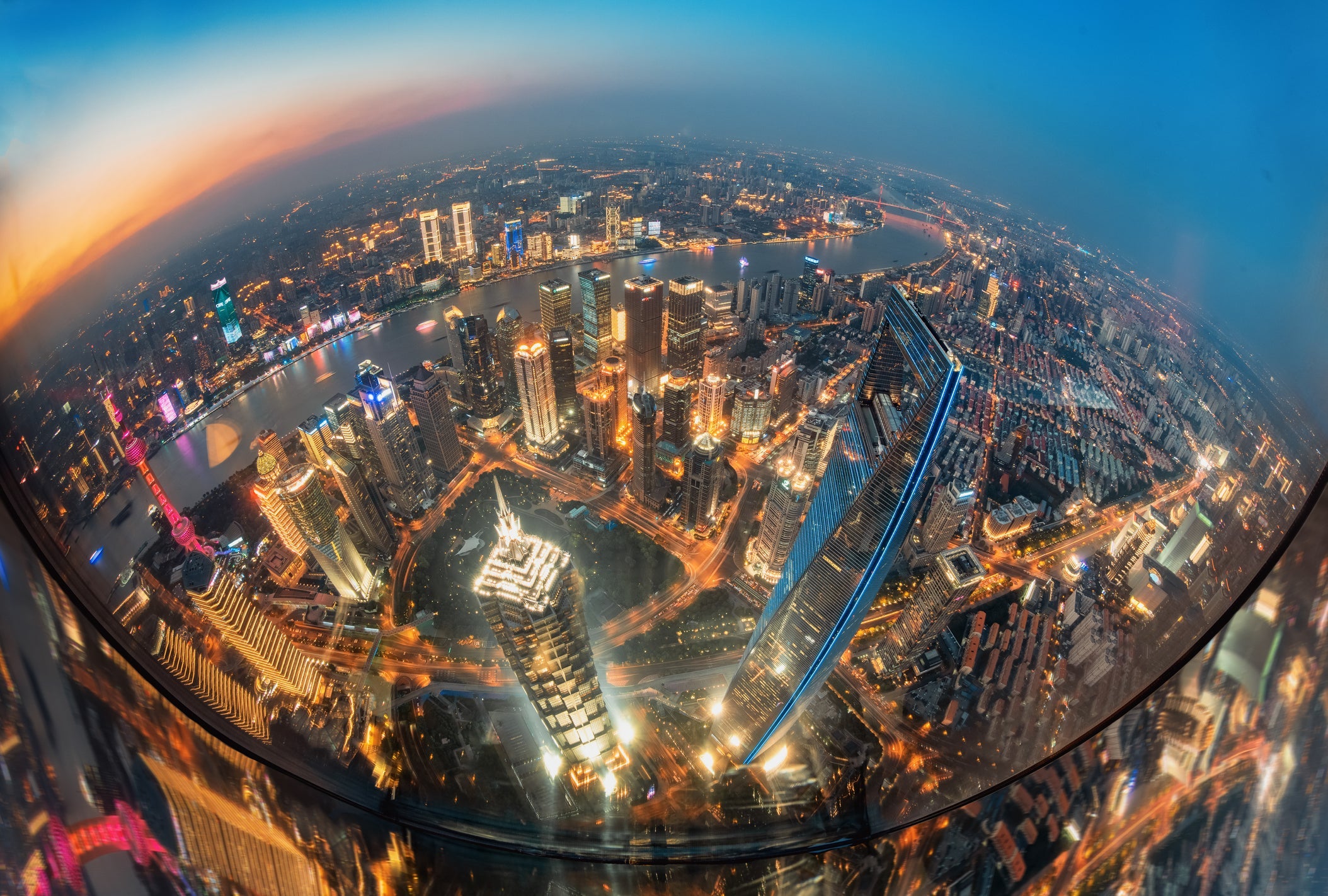 Fisheye lens shot of Shanghai
