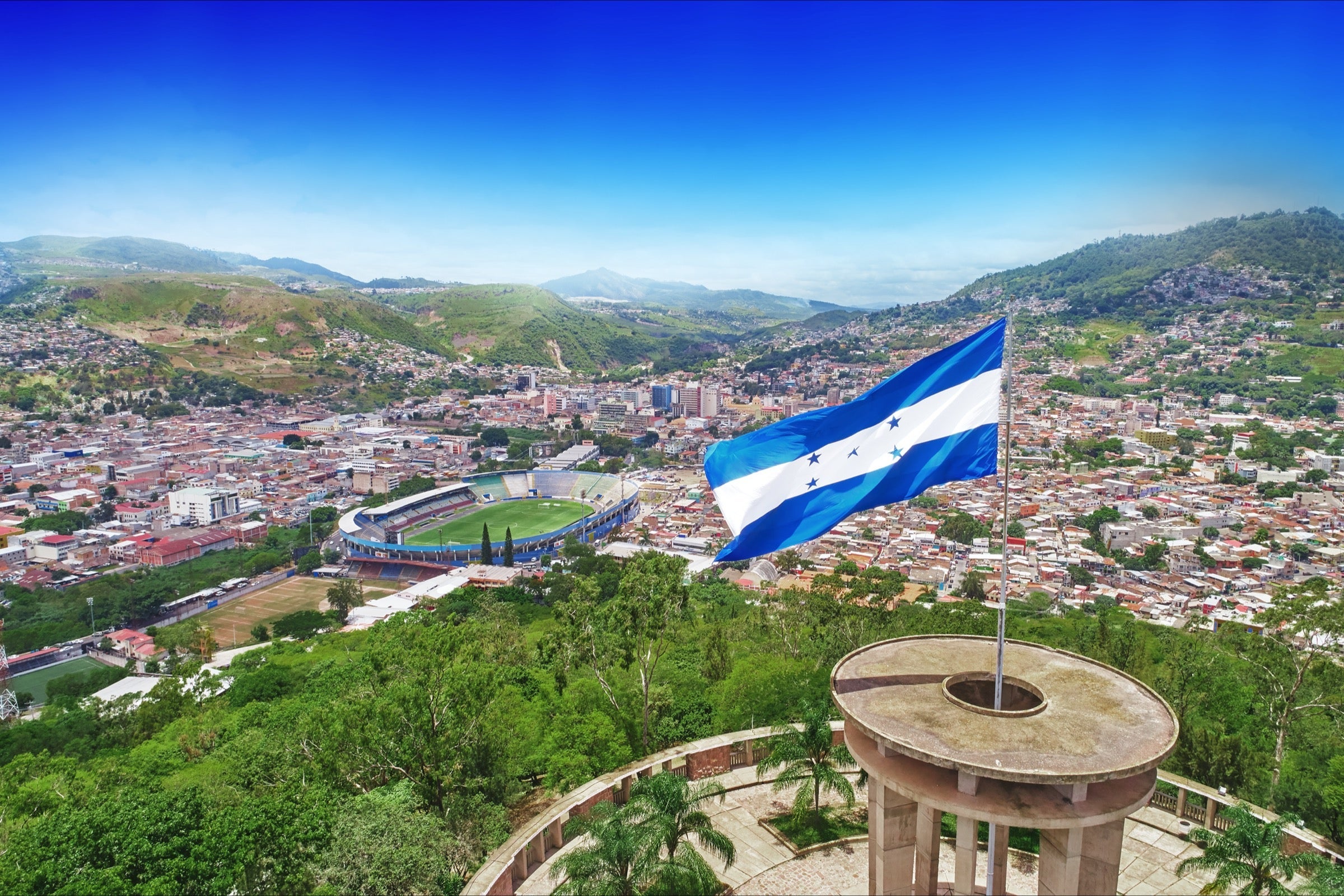 Honduras flag flying over Tegucigalpa