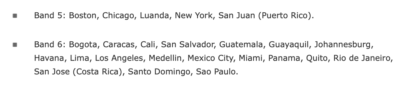 Cities in Iberia's award band 5 and 6