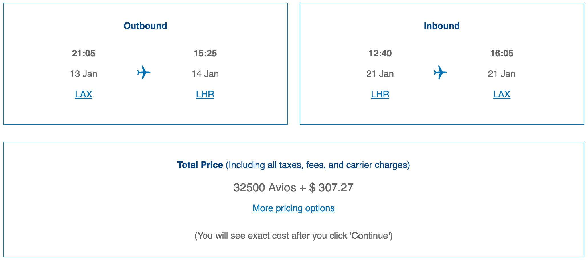 LAX to LHR BA award ticket