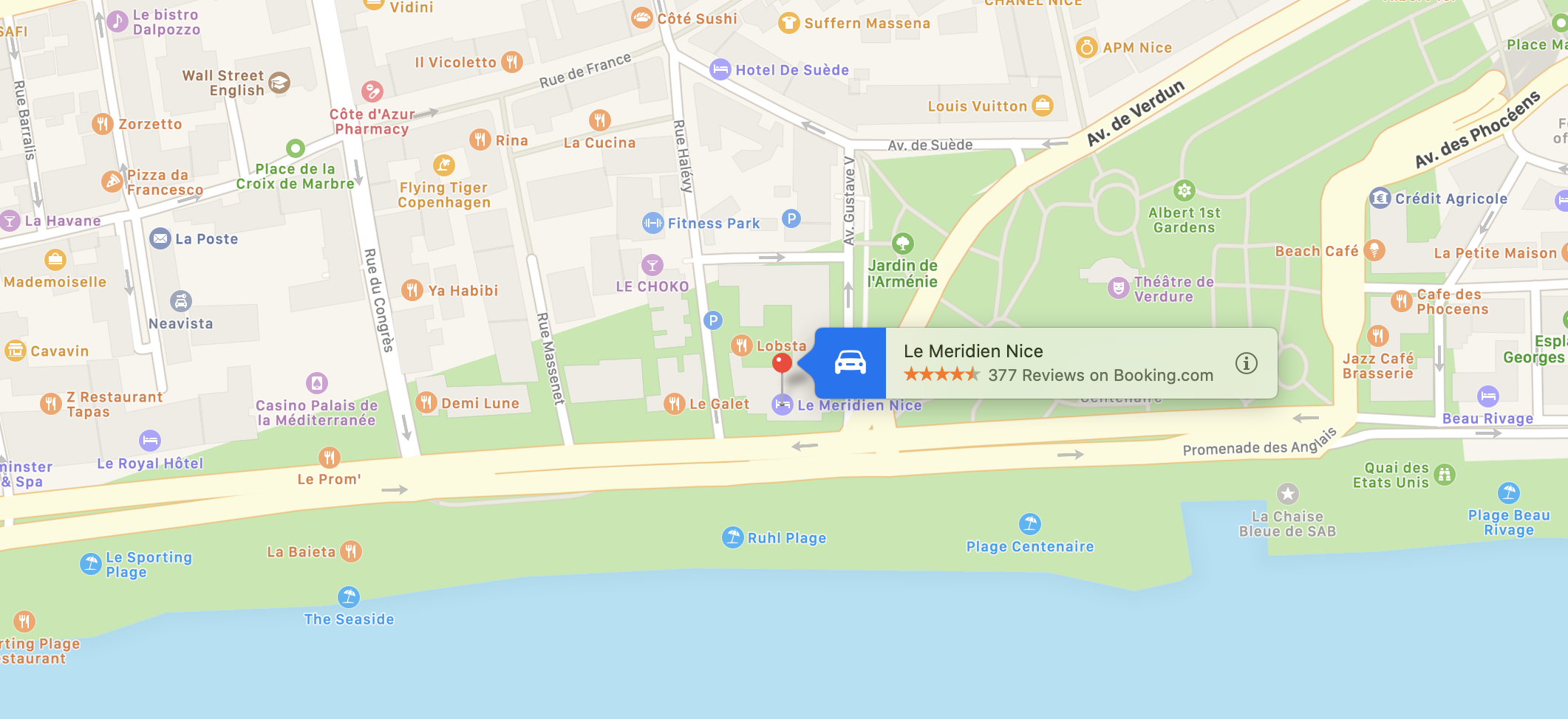 Le Méridien Nice location in Apple Maps