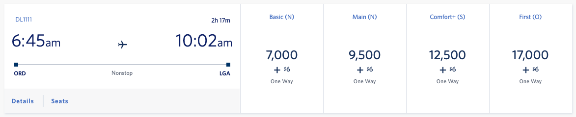 ORD to LGA SkyMiles award ticket