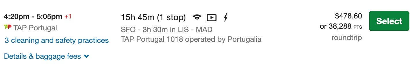 SFO-MAD ultimate rewards ticket points