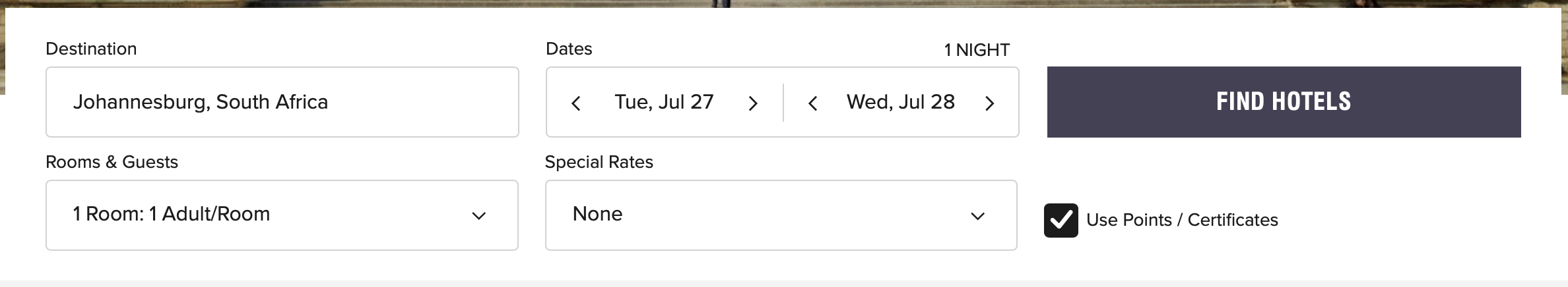 Setting up a search on Marriott's website
