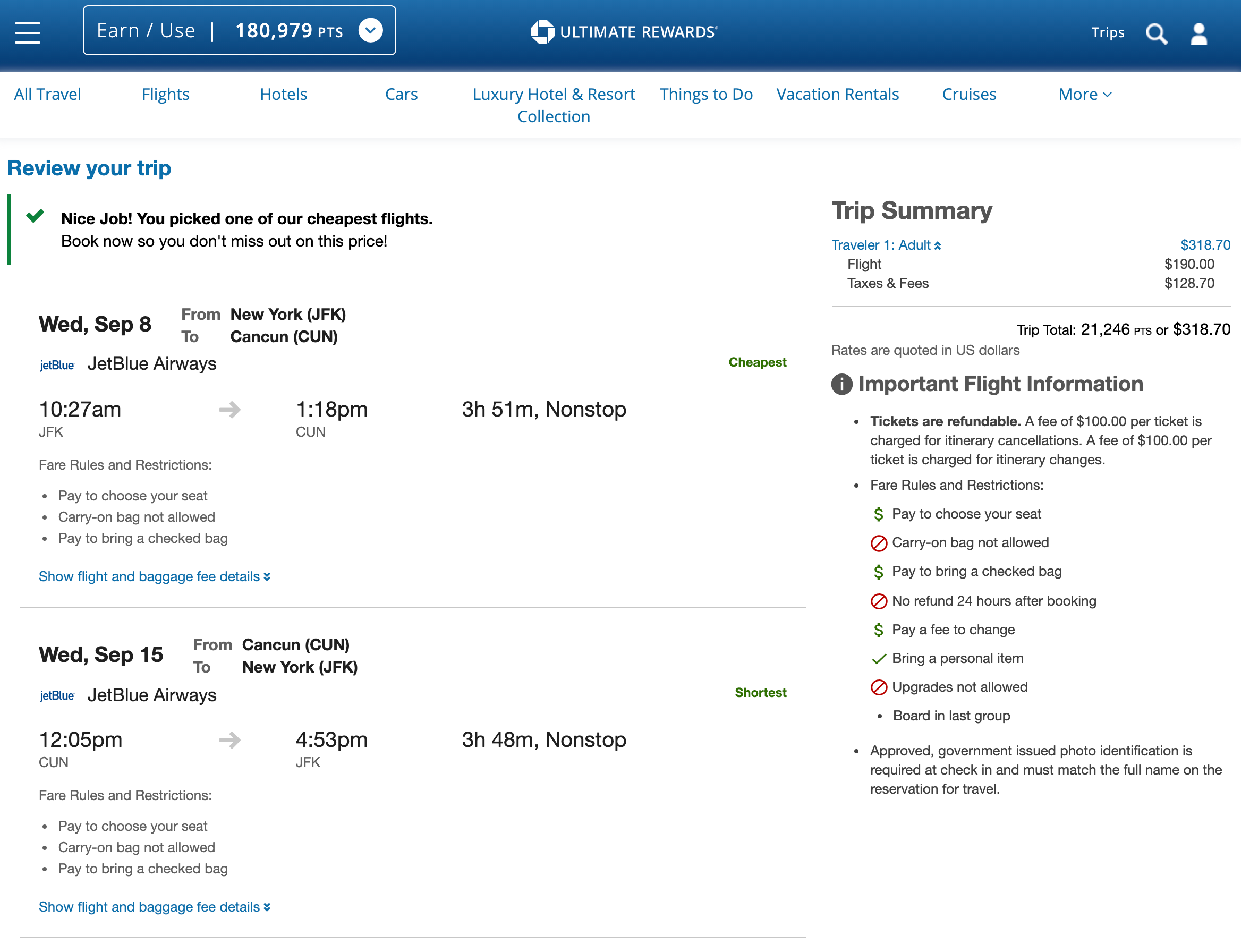 UR travel portal booking