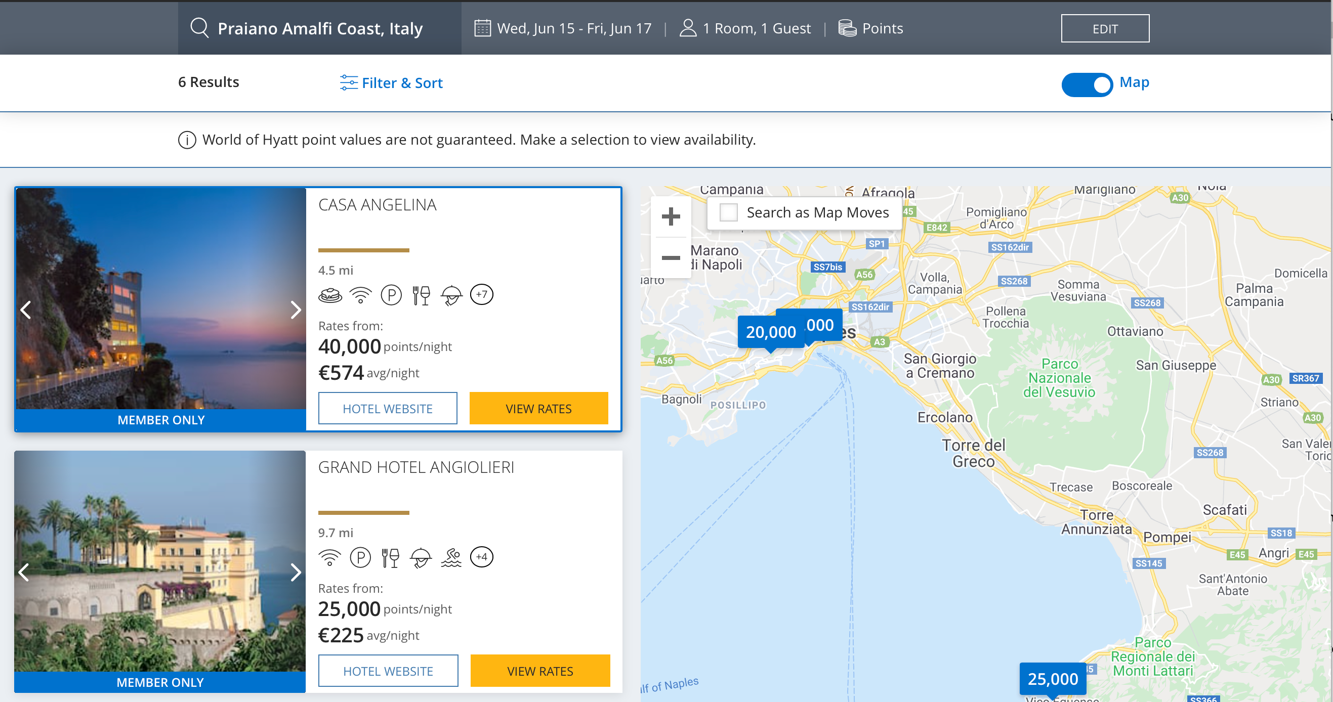 Viewing hotels on the Hyatt website