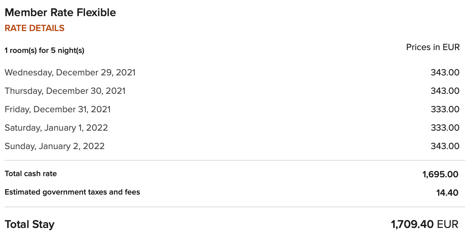 Westin Paris Vendome cash stay