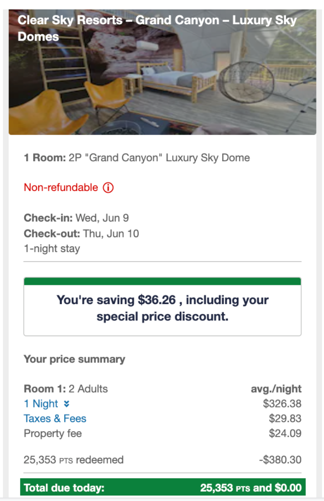Clear Sky Resort on Chase Travel portal