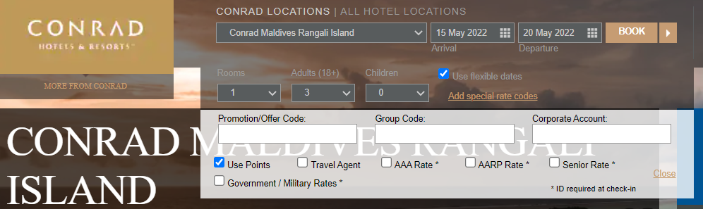 Booking an award stay at the Conrad Maldives