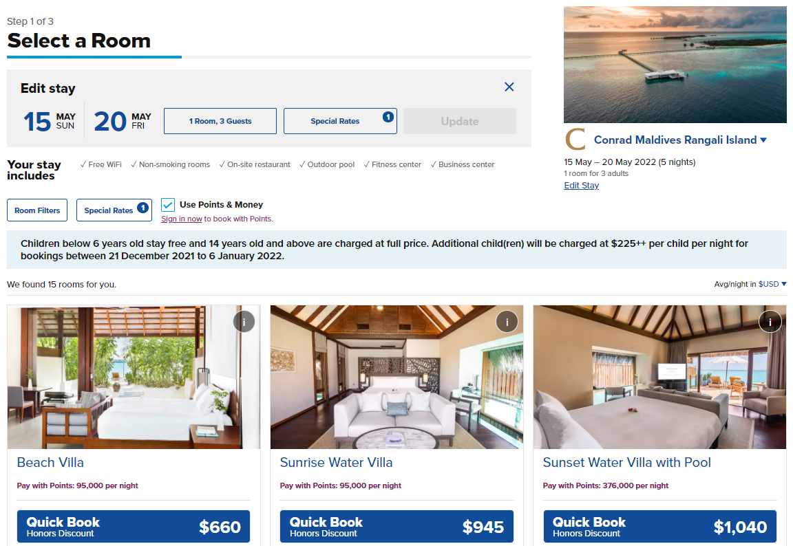 Booking an award stay at the Conrad Maldives