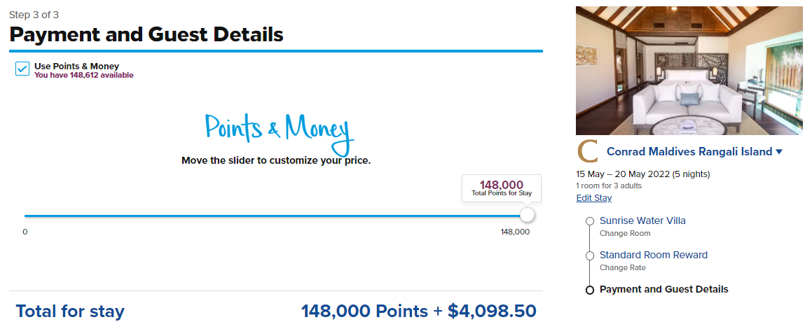 Booking an award stay at the Conrad Maldives