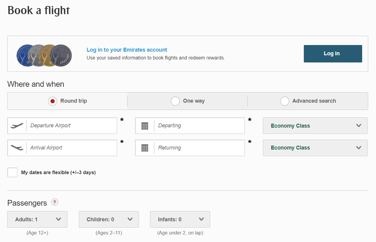 Booking an Emirates business class award flight