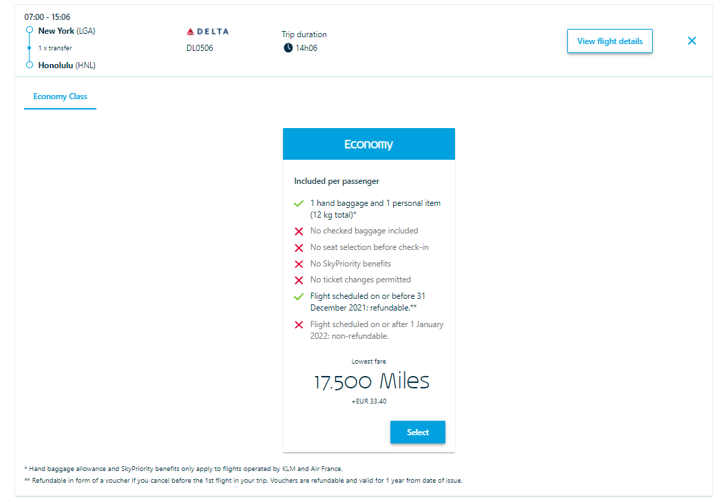 Booking a Flying Blue award through KLM