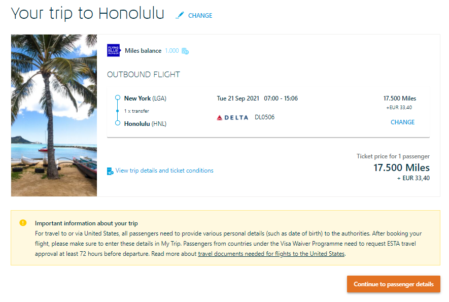 Booking a Flying Blue award through KLM