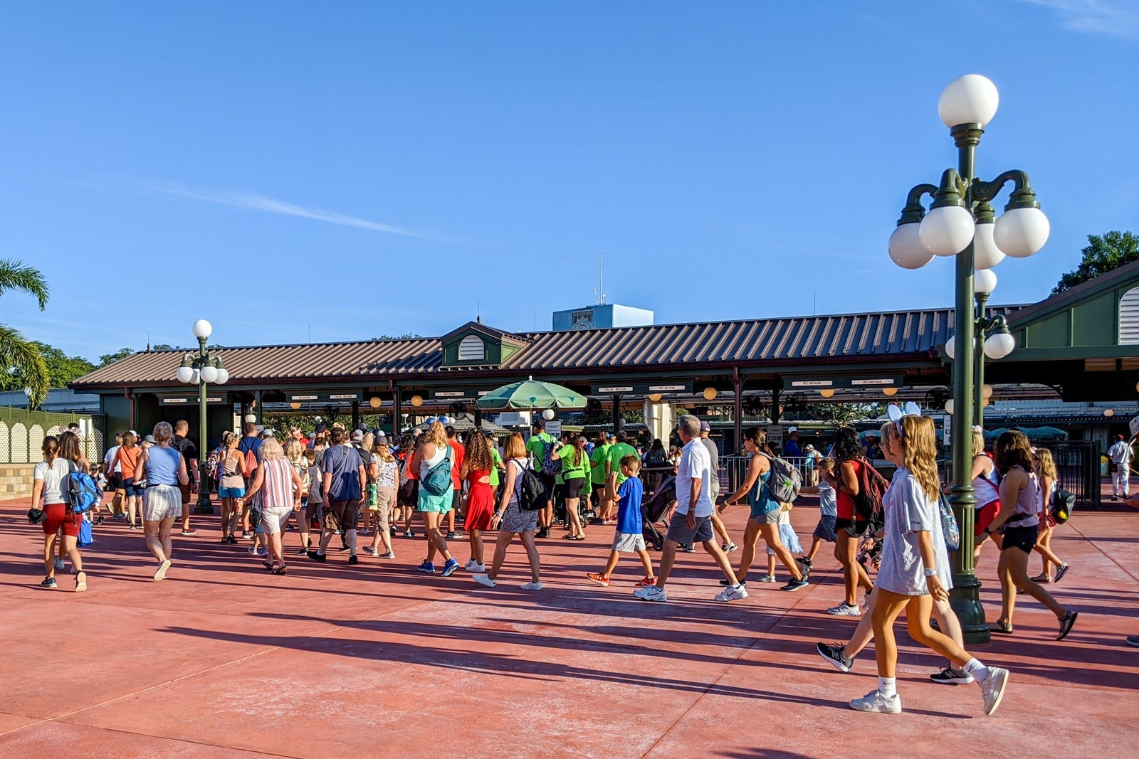 Guests walking to Disney World's Magic Kingdom security