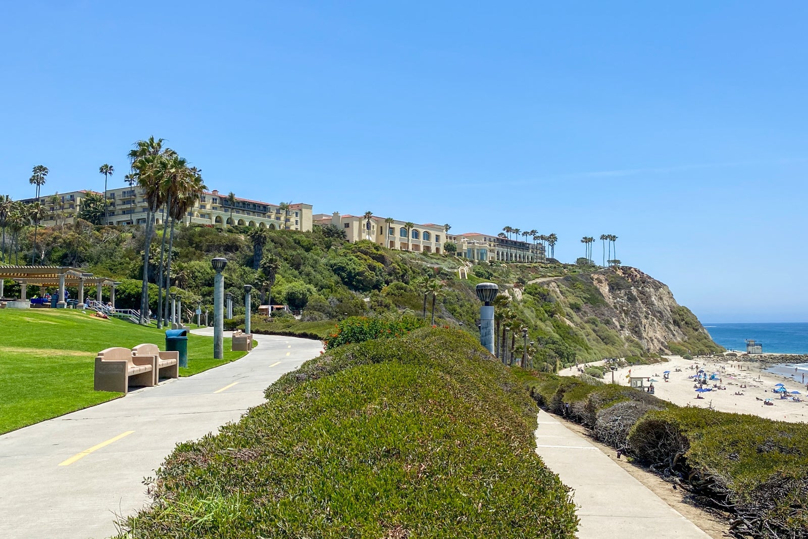 Large hotel on a cliff overlooking the ocean