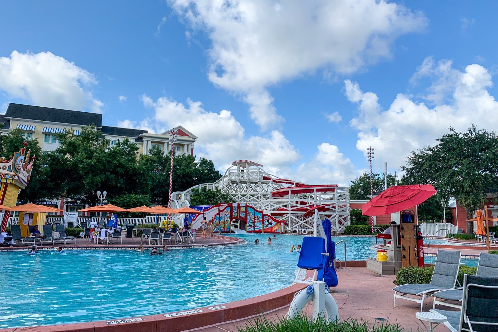 hotel pool with waterslide
