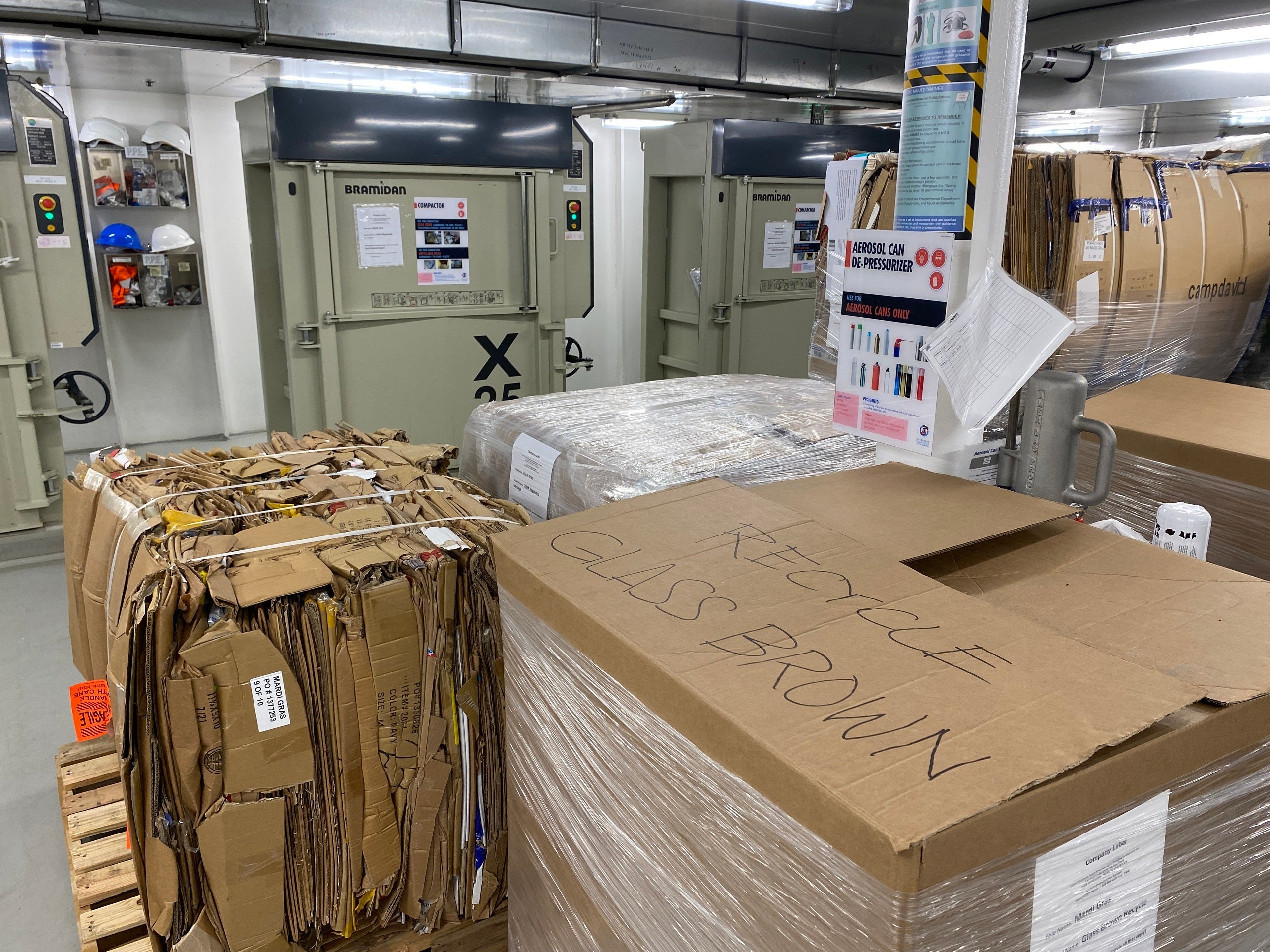 The inside of a cruise ship's recycling facility