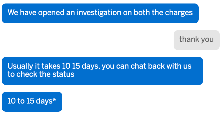 Amex chat open investigation