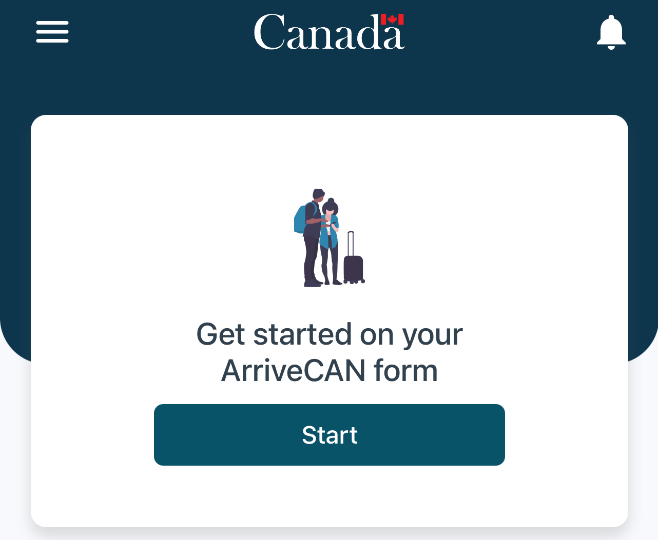 ArriveCAN start screen