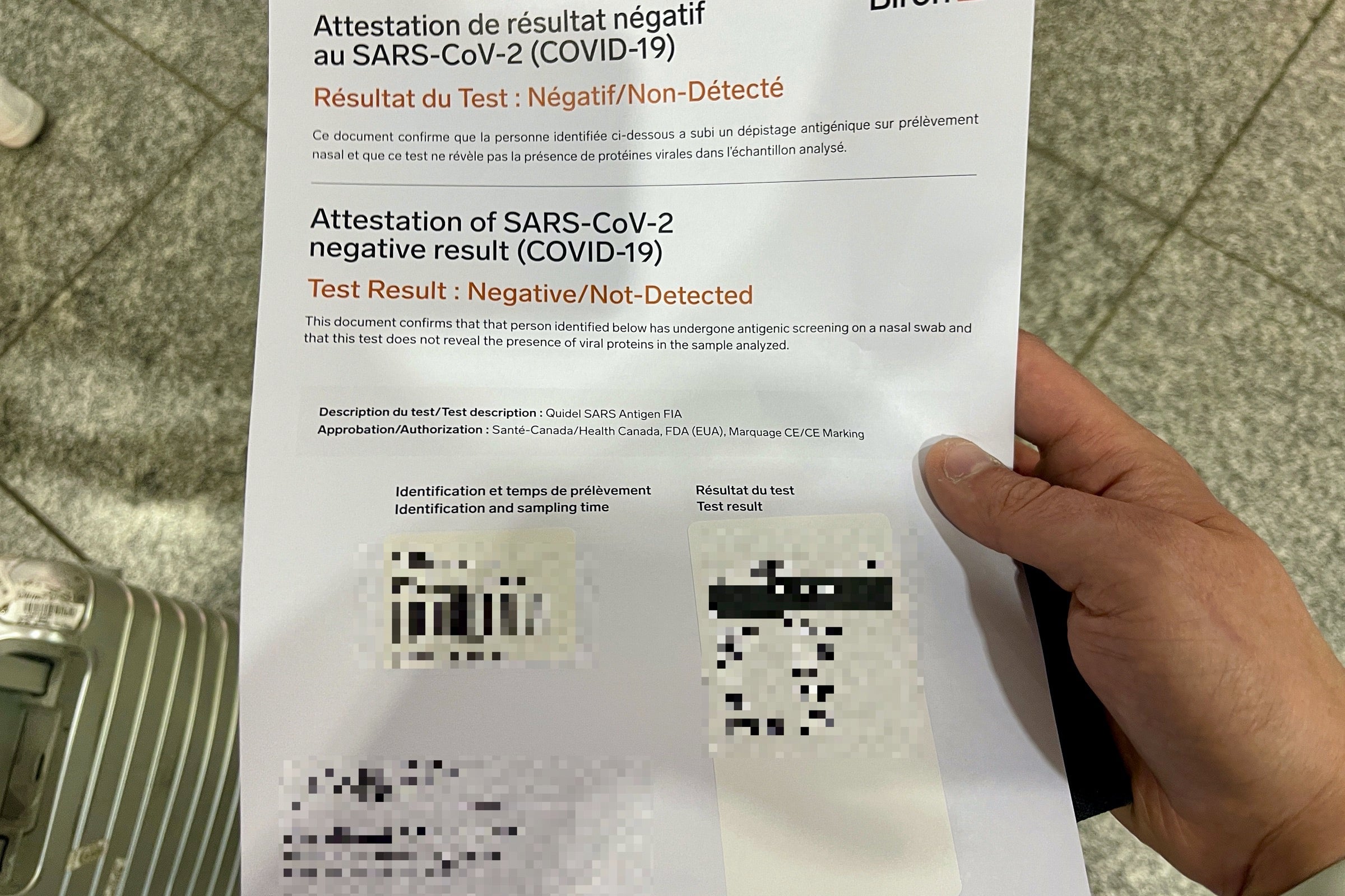 Biron negative COVID test results