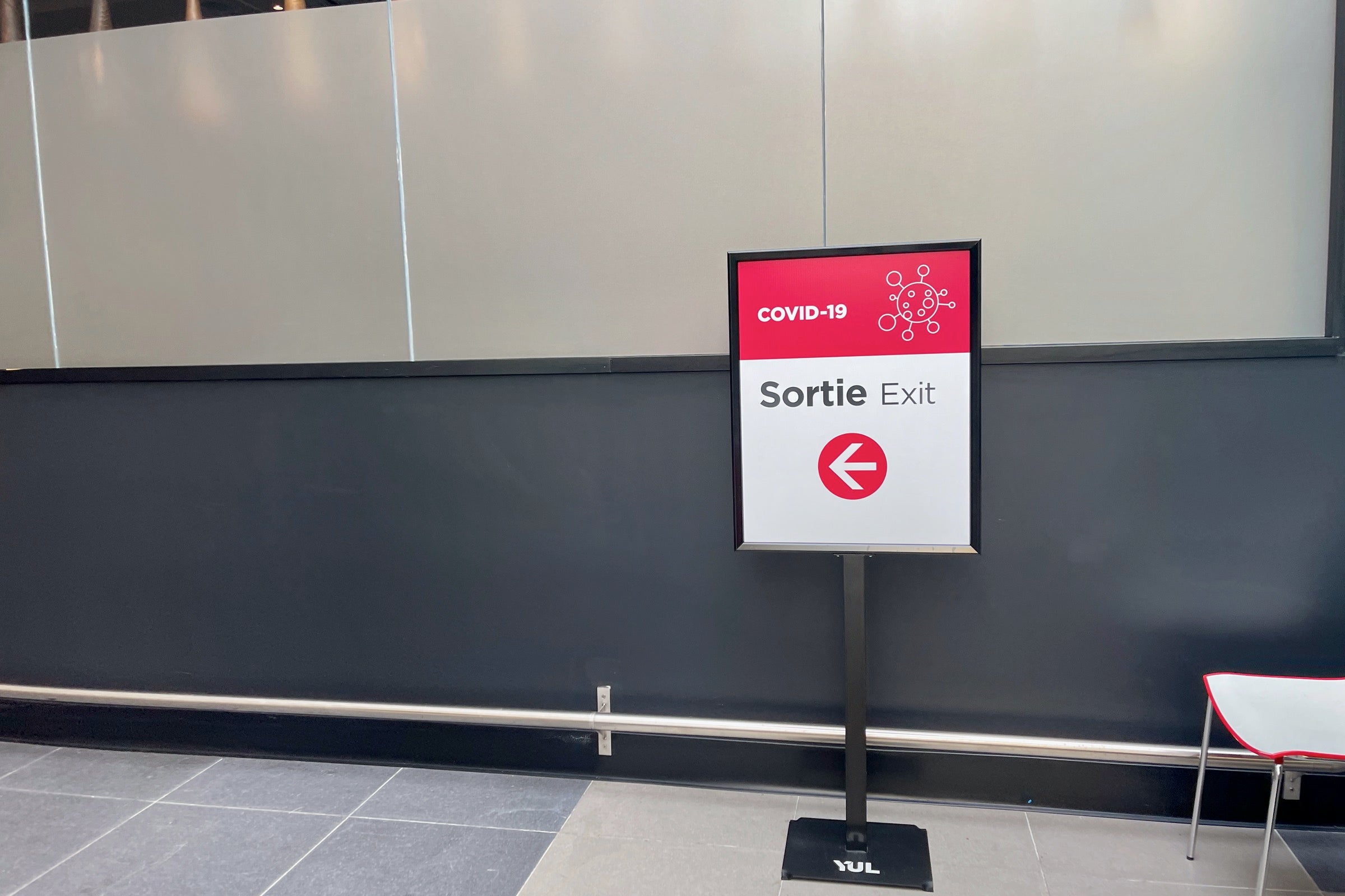 Exit sign at Montreal airport testing center