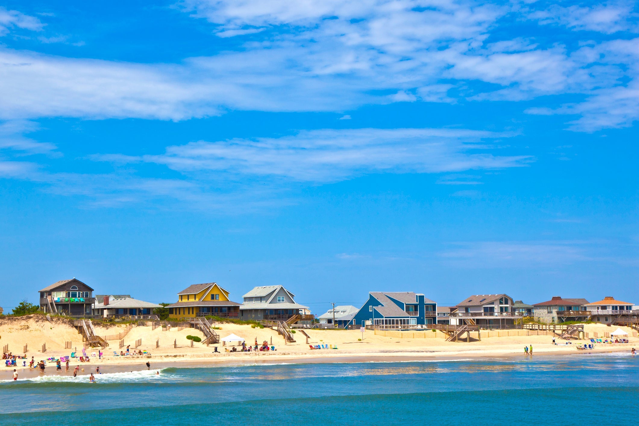 beach with cottages at Nags Head in the outer banks