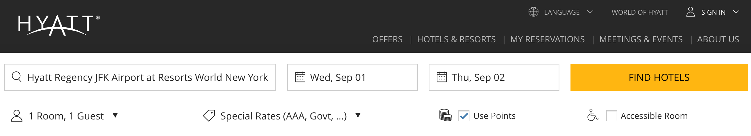 Hyatt search box