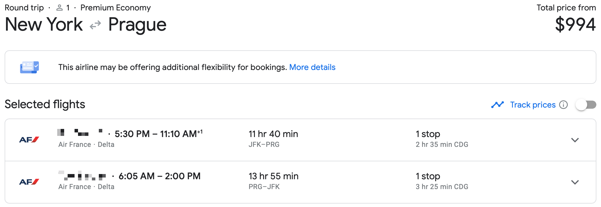 JFK PRG Air France Google Flights
