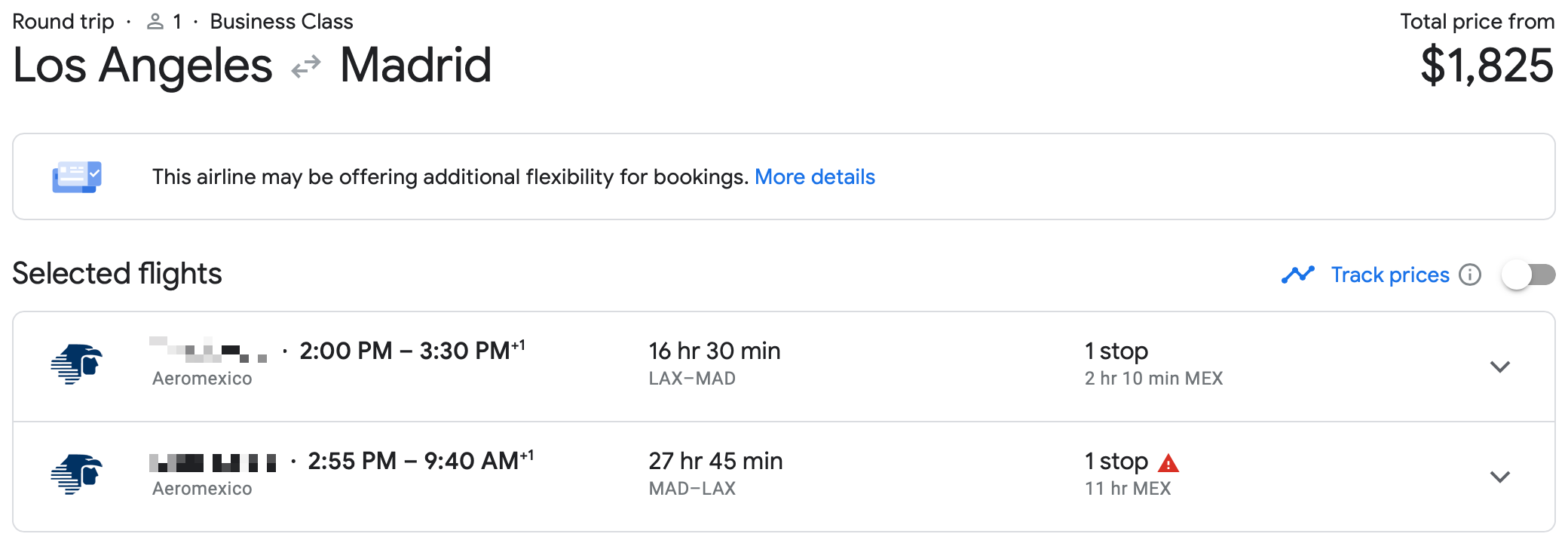 LAX MAD Aeromexico Google Flights