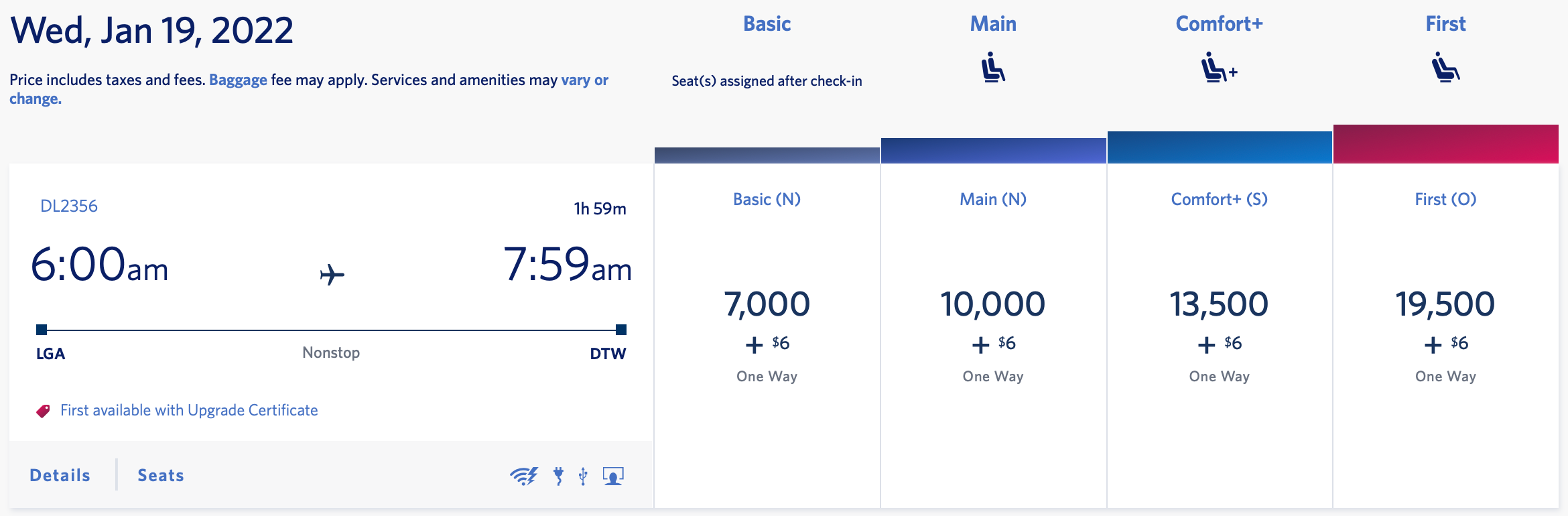 LGA to DTW award ticket on Delta