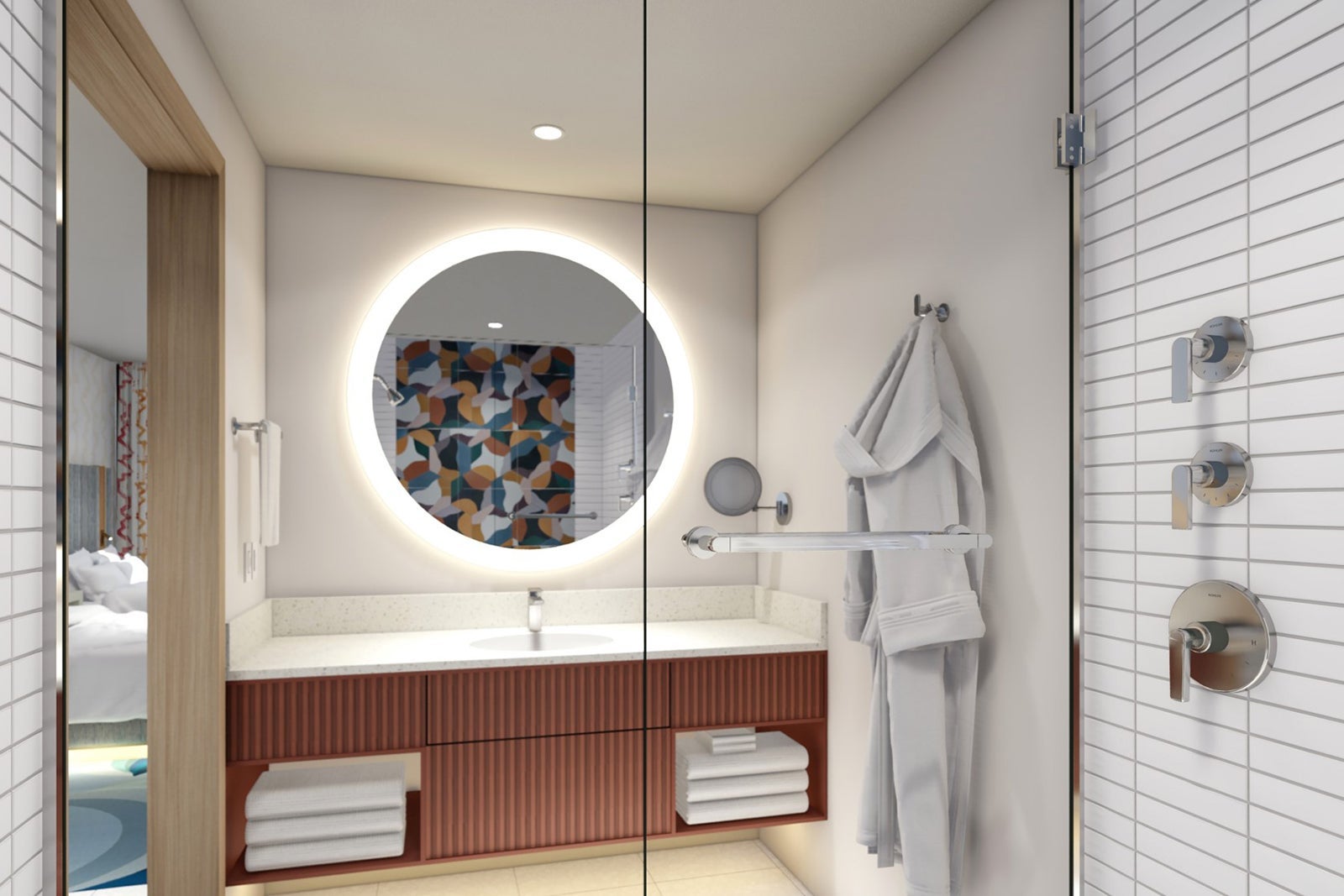 Lake Nona Wave Hotel two-queen guest room bathroom