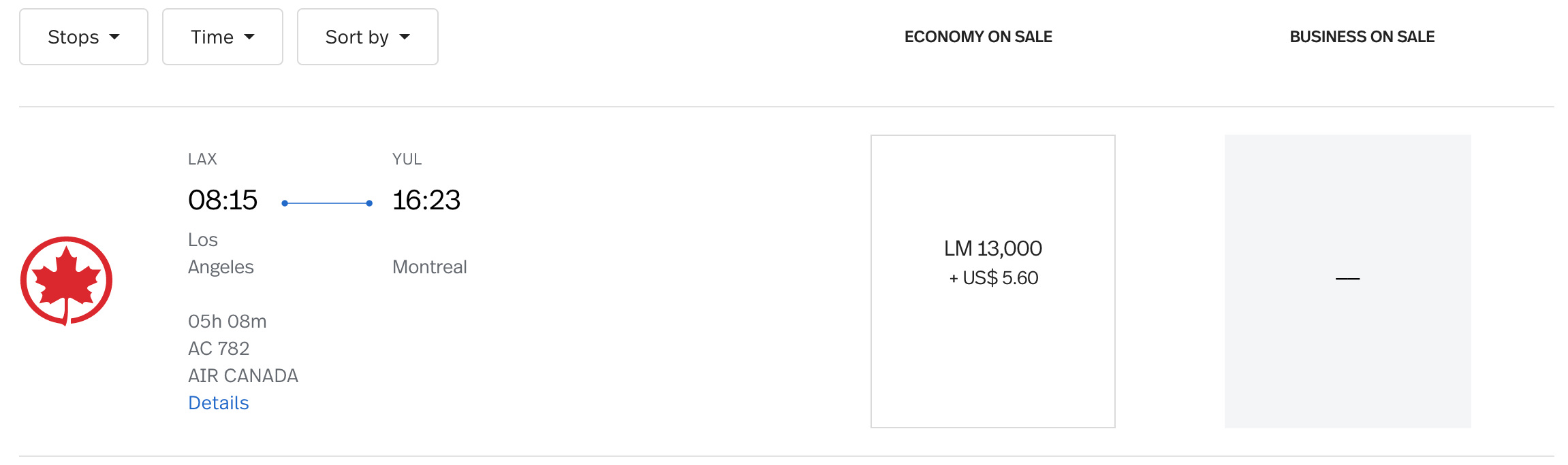 LifeMiles Air Canada award