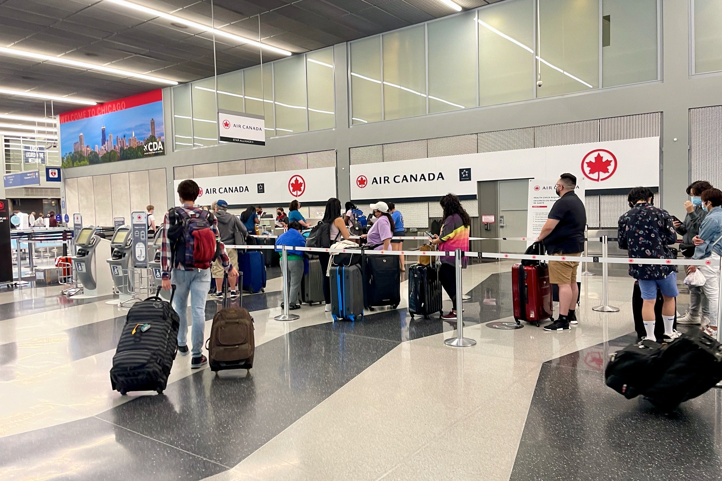 Line for Air Canada baggage check area