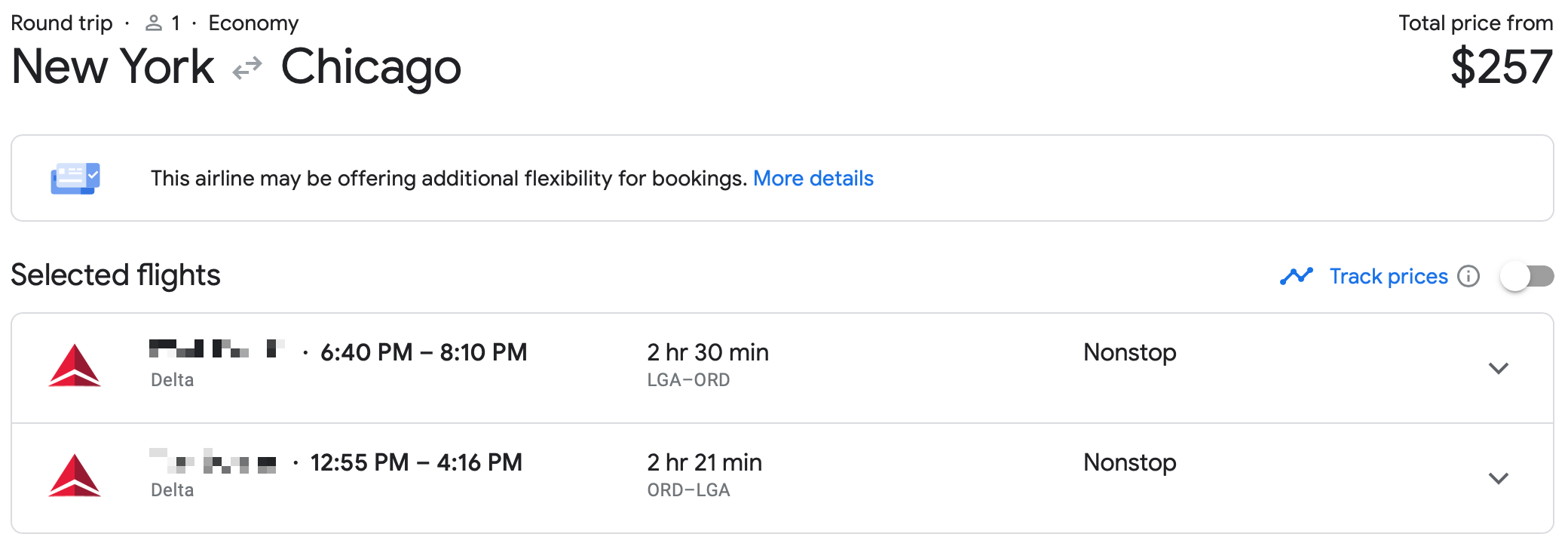 NYC ORD Delta Google Flights