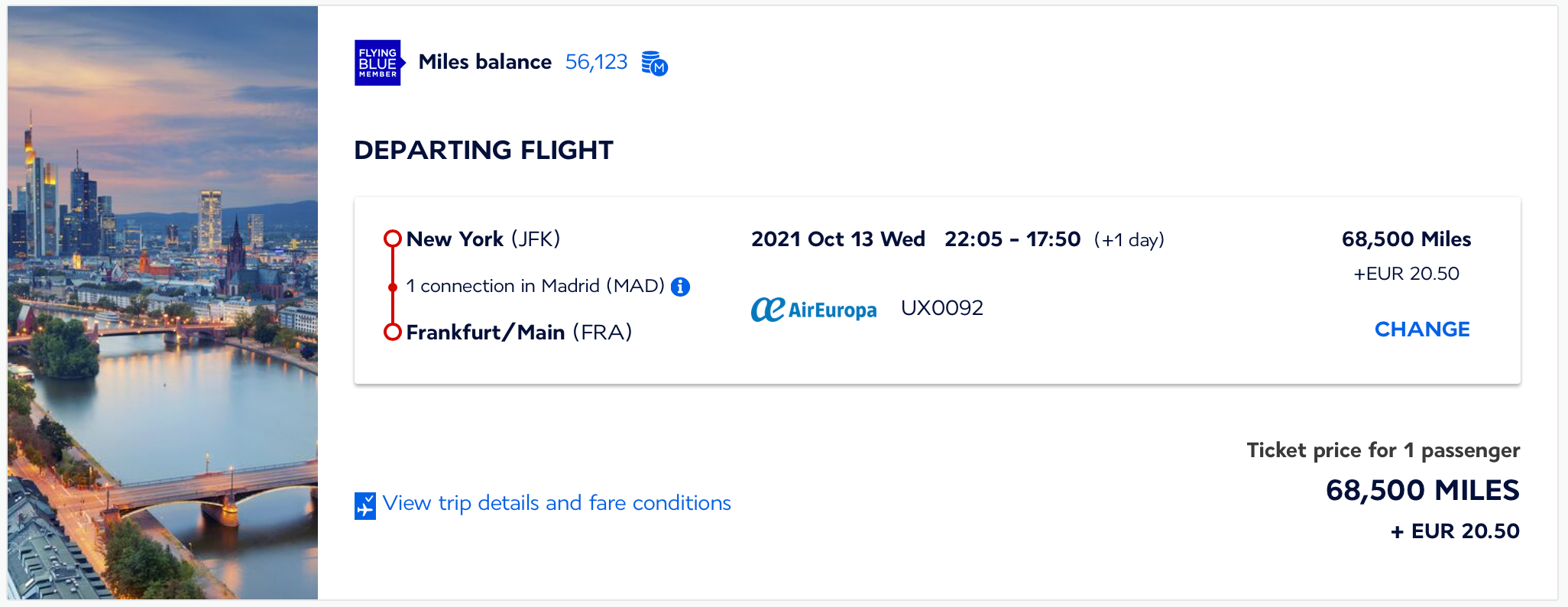 NYC to FRA Flying Blue award ticket
