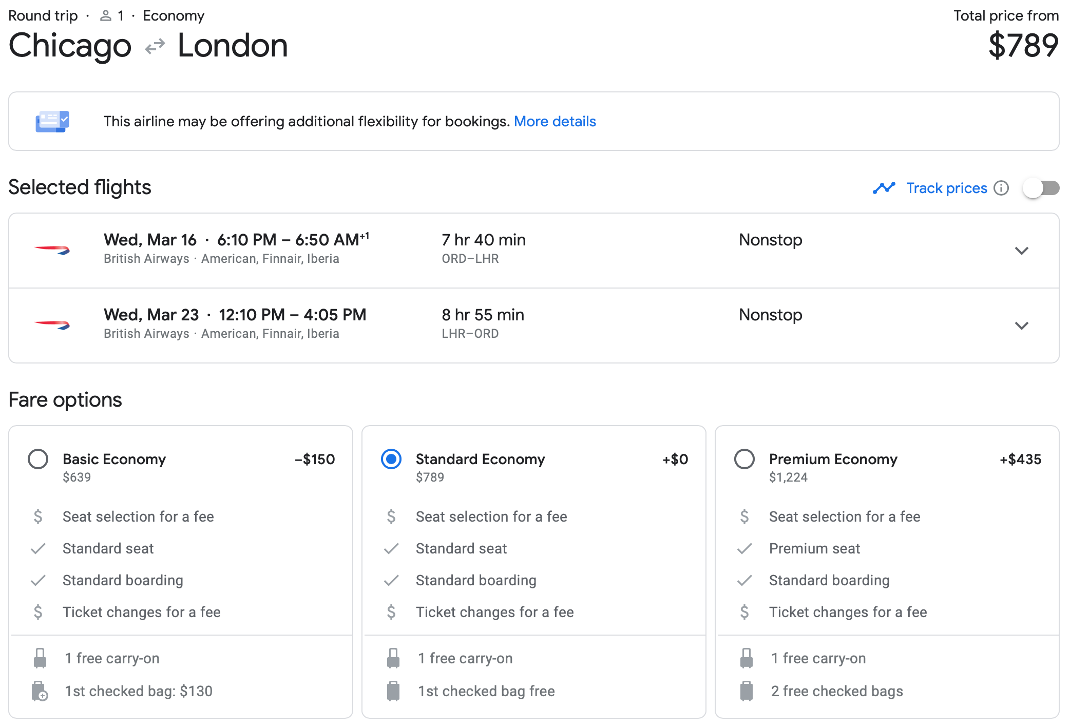 ORD to LHR Google Flights