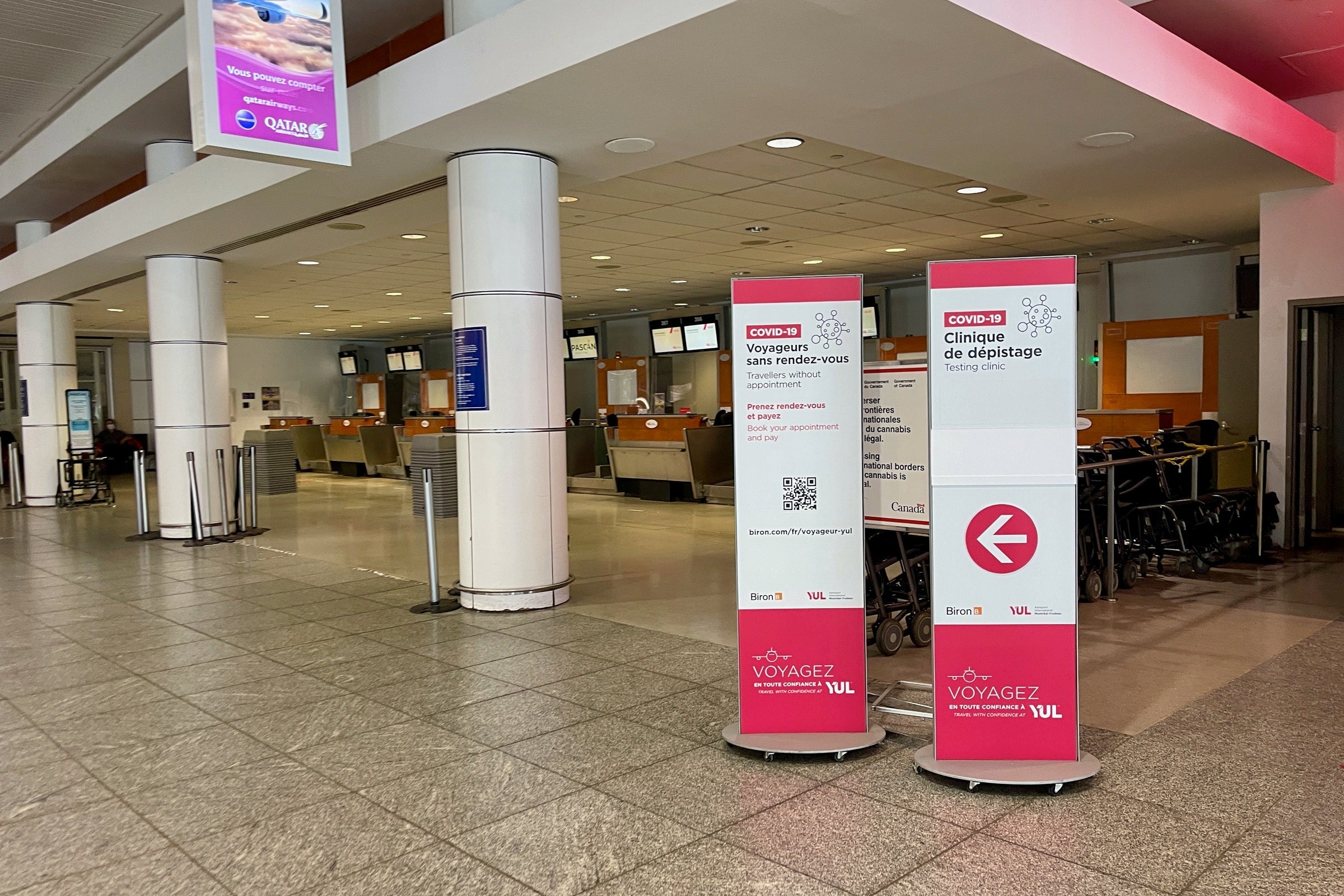 Second set of COVID testing signs at Montreal airport