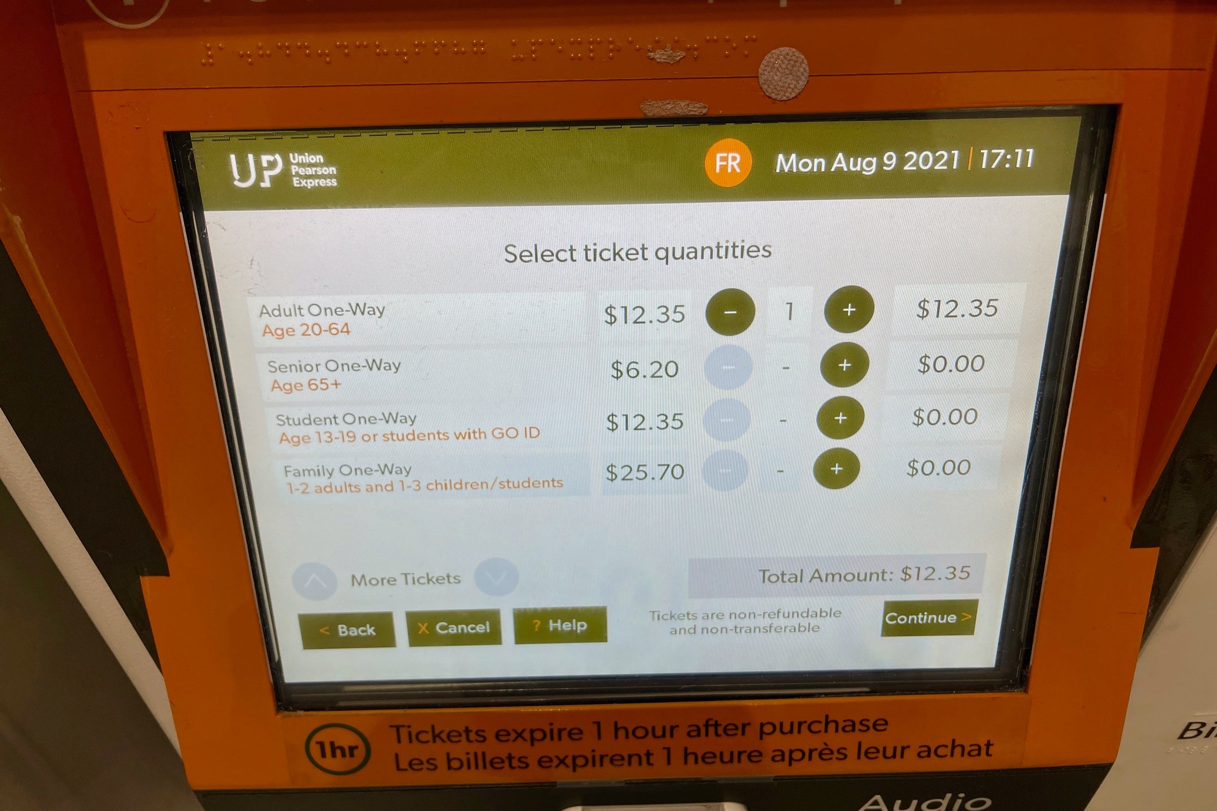 UP Express Kiosk Prices