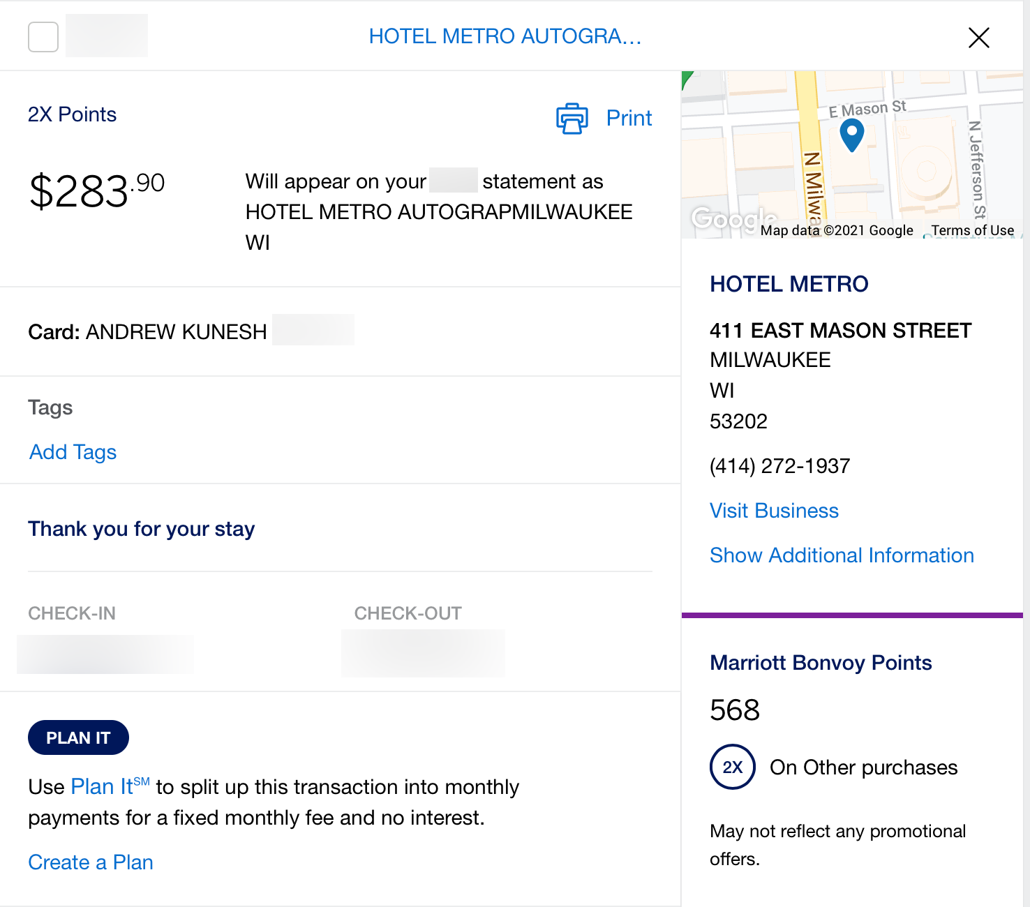 Viewing transaction details on the Amex website
