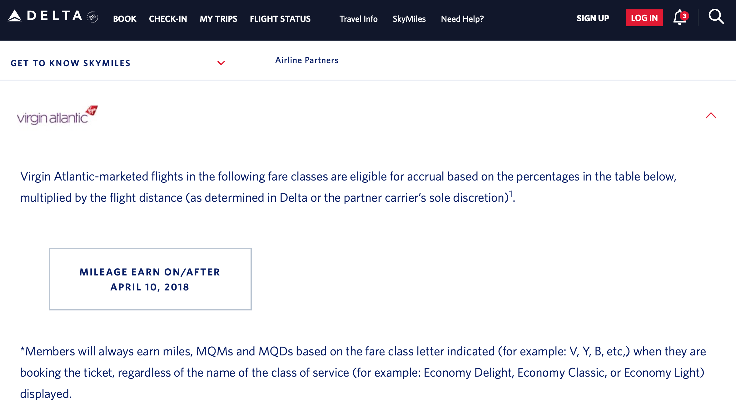 Virgin Atlantic's Delta Partner Page