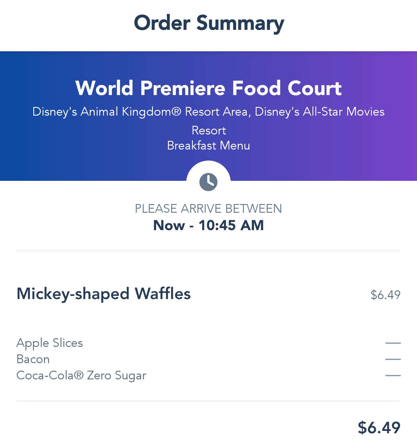 Mobile ordering in Disney app