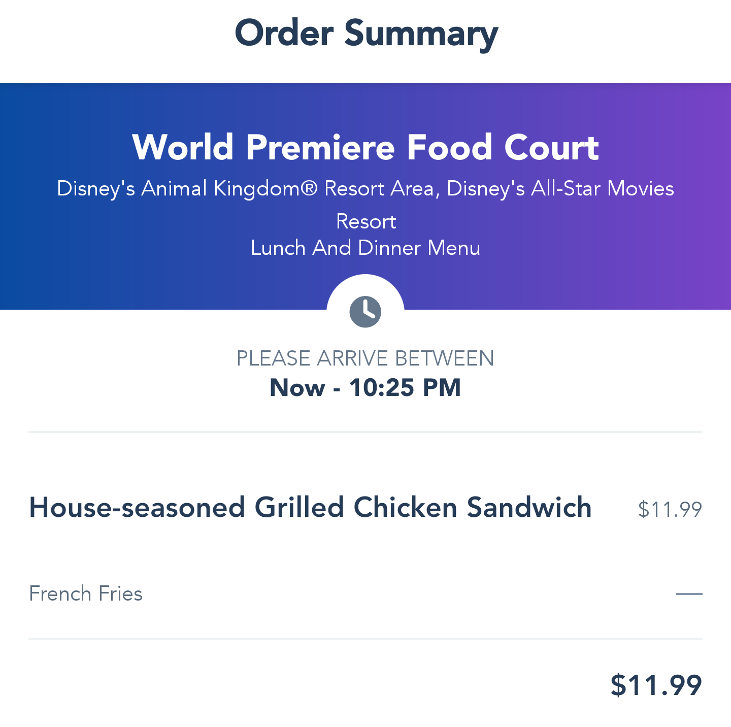 Mobile ordering in Disney app