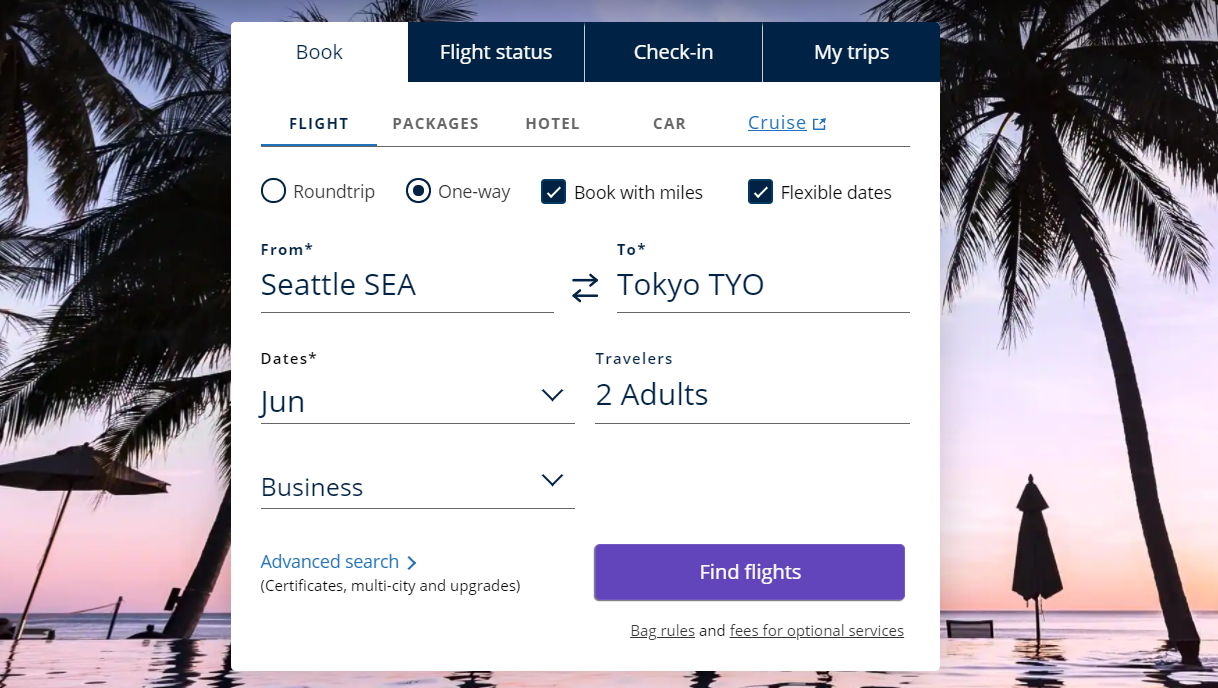 Searching ANA award availability on United