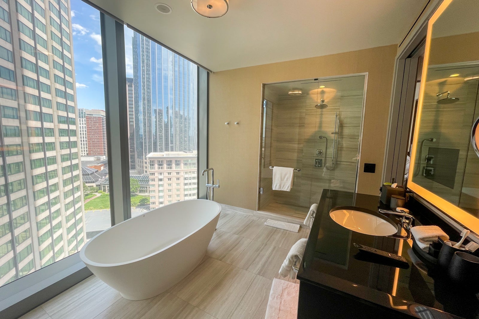 Premier bathroom at Four Seasons One Dalton Street, Boston