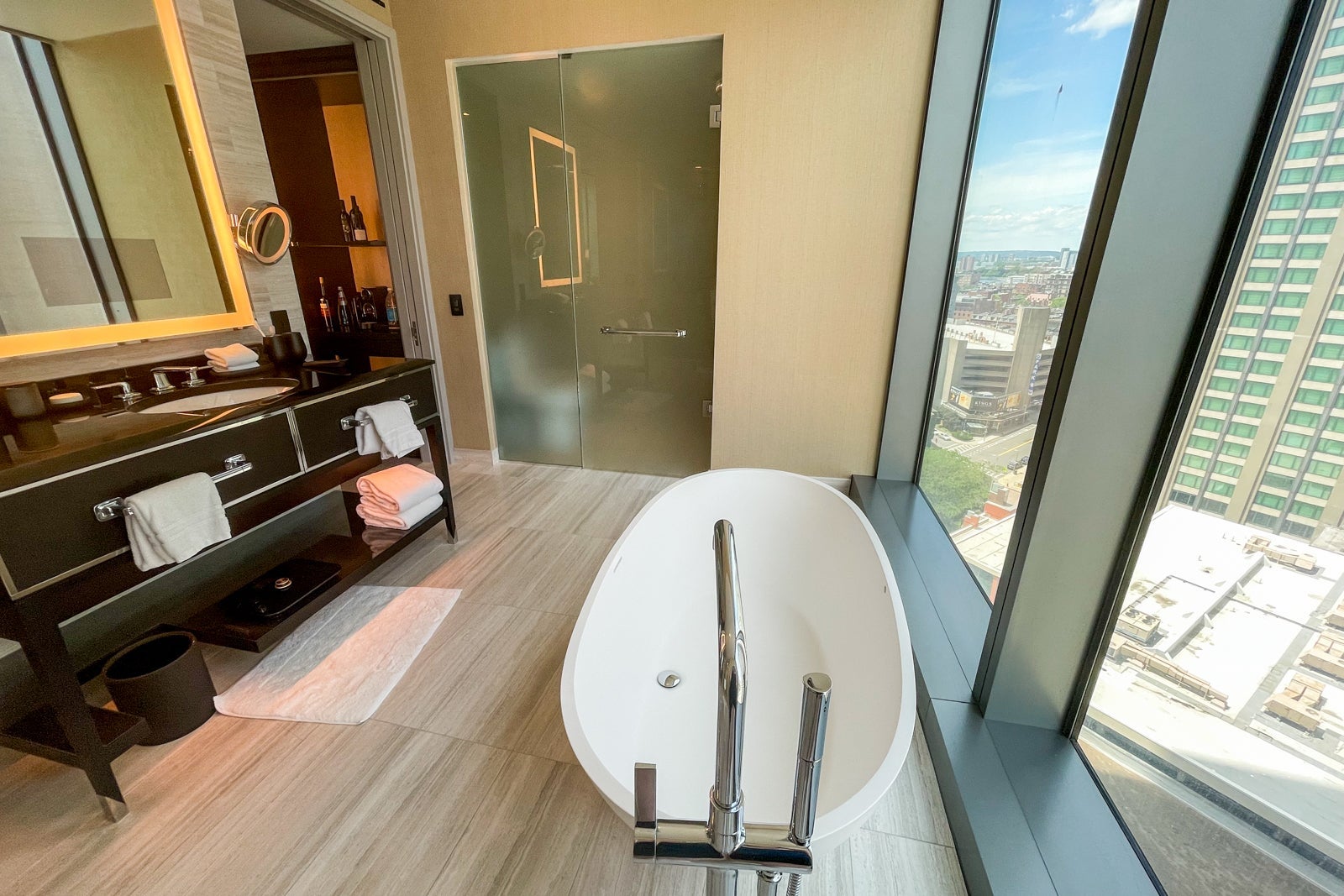 Premier bathroom at Four Seasons One Dalton Street, Boston
