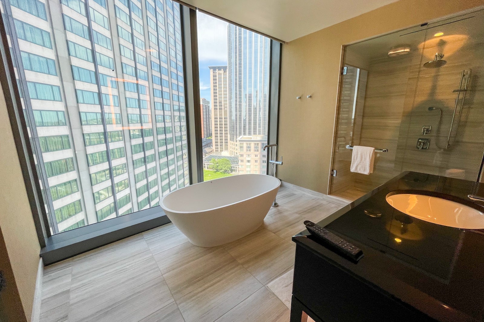 Premier bathroom at Four Seasons One Dalton Street, Boston