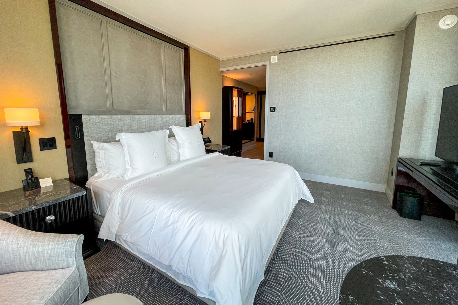 king-size bed at Four Seasons One Dalton Street, Bosto