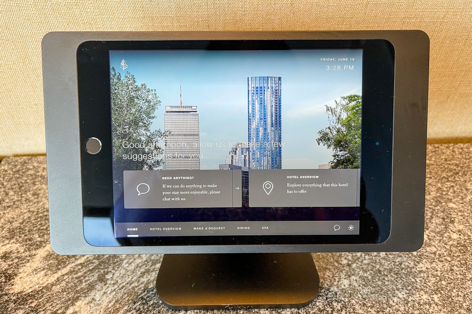 the in-room tablet at Four Seasons One Dalton Street, Boston